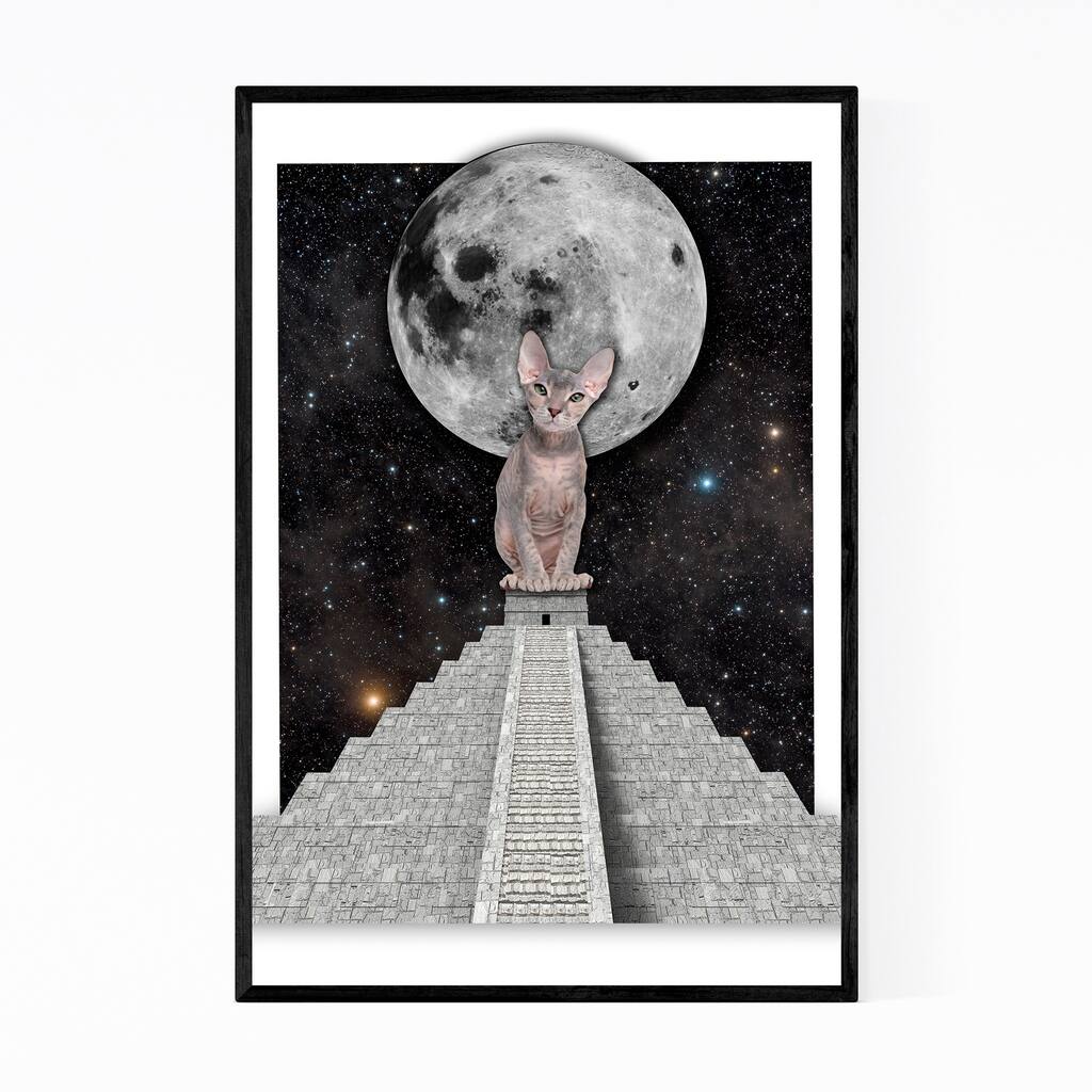 Noir Gallery Cosmic Sphynx Cat Pyramid Framed Art Print
