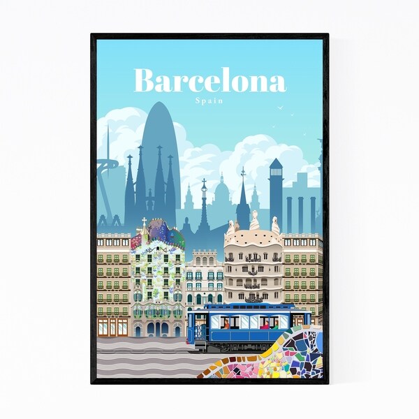 Noir Gallery Barcelona Spain Travel Poster Framed Art Print