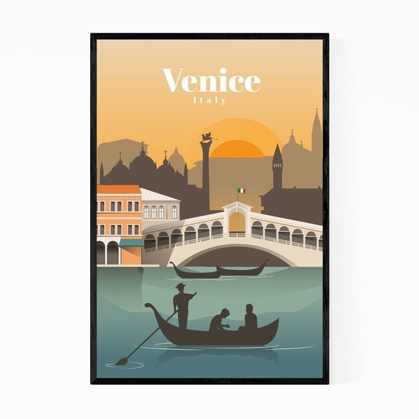 Noir Gallery Venice Italy Retro Travel Poster Framed Art Print