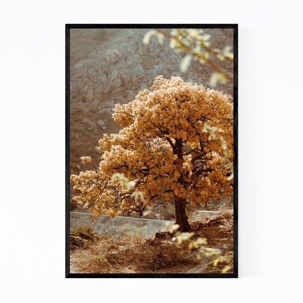Noir Gallery Yellow Tree Mountains Nature Scenic Framed Art Print
