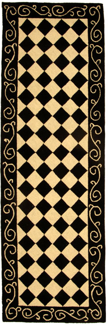 Hand hooked Diamond Black/ Ivory Wool Runner (26 X 8)