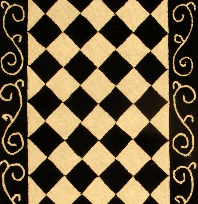 Safavieh Hand hooked Diamond Black/ Ivory Wool Runner (26 x 12