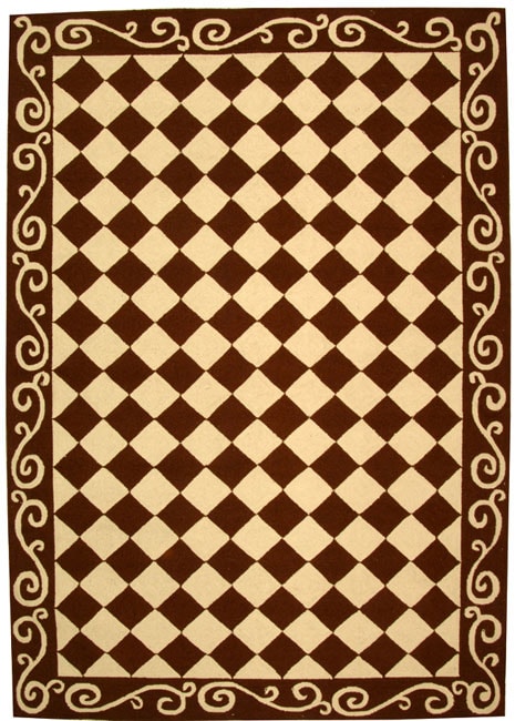 Hand hooked Diamond Brown/ Ivory Wool Rug (6 X 9)