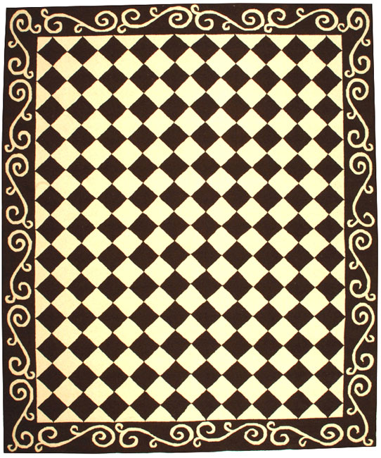 Hand hooked Diamond Brown/ Ivory Wool Rug (79 X 99)