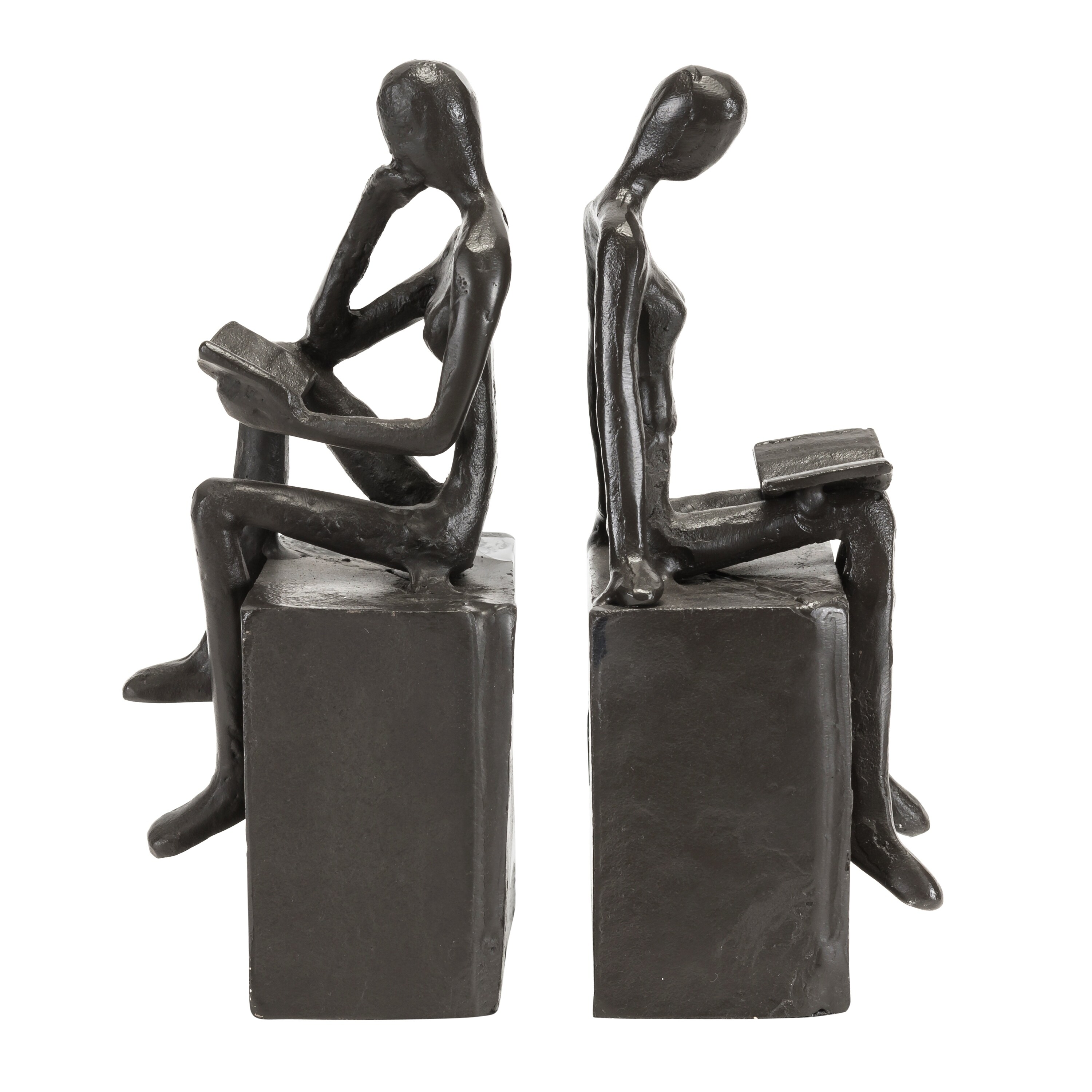 Danya B Man and Woman Sitting on a Block Metal Bookend Set