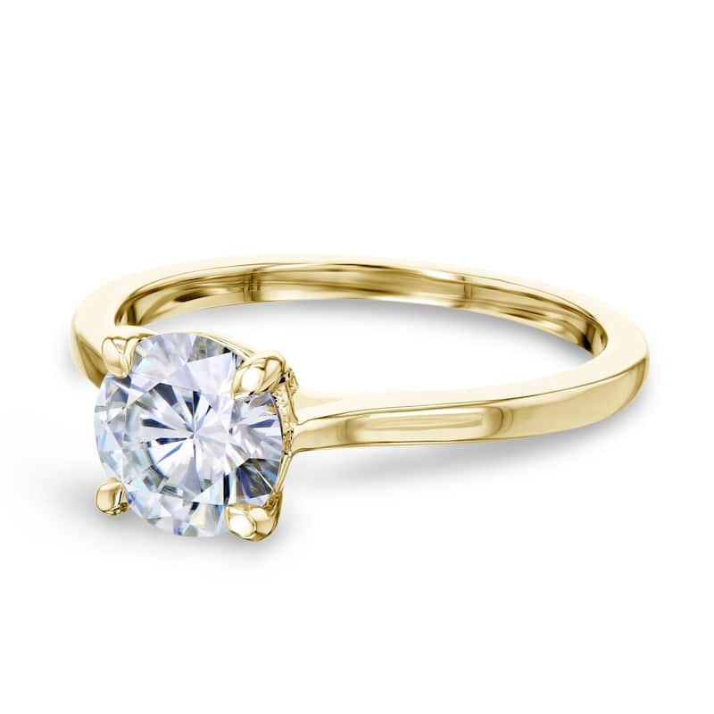 Annello by Kobelli 14k Gold 1ct Round Moissanite Taper Shank Cathedral Basket Prong Solitaire Engagement Ring
