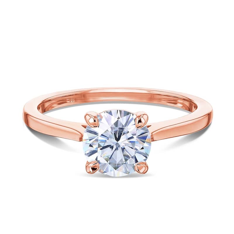 Annello by Kobelli 14k Gold 1ct Round Moissanite Taper Shank Cathedral Basket Prong Solitaire Engagement Ring - 11 - Rose