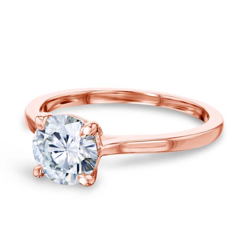 Annello by Kobelli 14k Gold 1ct Round Moissanite Taper Shank Cathedral Basket Prong Solitaire Engagement Ring