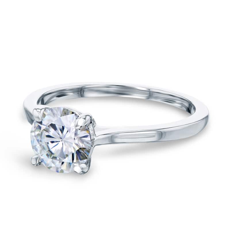 Annello by Kobelli 14k Gold 1ct Round Moissanite Taper Shank Cathedral Basket Prong Solitaire Engagement Ring