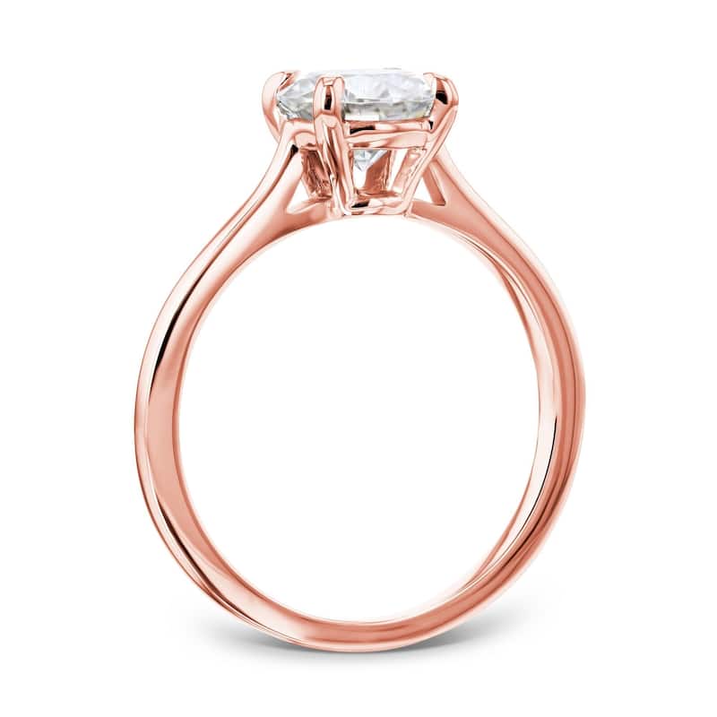 Annello by Kobelli 14k Gold 1ct Round Moissanite Taper Shank Cathedral Basket Prong Solitaire Engagement Ring
