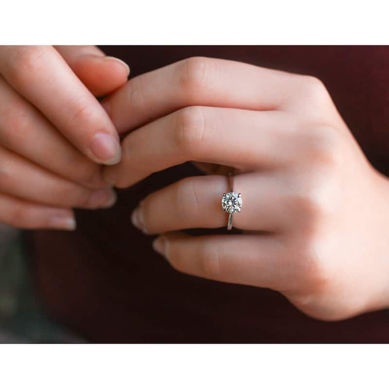 Annello by Kobelli 14k Gold 1ct Round Moissanite Taper Shank Cathedral Basket Prong Solitaire Engagement Ring