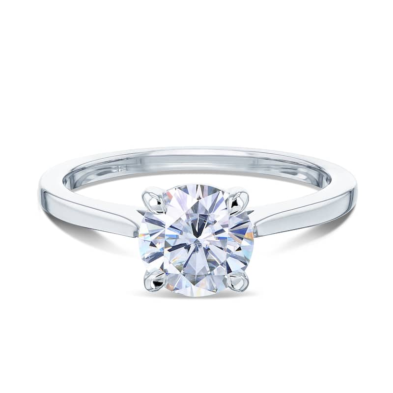 Annello by Kobelli 14k Gold 1ct Round Moissanite Taper Shank Cathedral Basket Prong Solitaire Engagement Ring - 7 - White