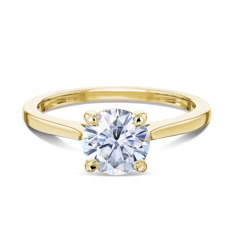 Annello by Kobelli 14k Gold 1ct Forever One Round Moissanite Taper Shank Cathedral Basket Prong Solitaire Engagement Ring - 9.5 - Yellow