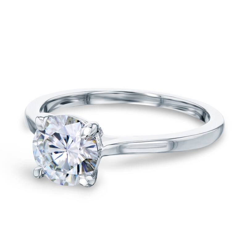Annello by Kobelli 14k Gold 1ct Forever One Round Moissanite Taper Shank Cathedral Basket Prong Solitaire Engagement Ring