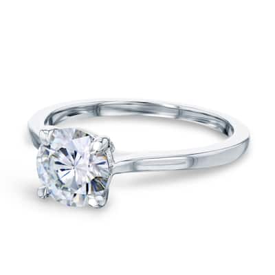 Annello by Kobelli 14k Gold 1ct Forever One Round Moissanite Taper Shank Cathedral Basket Prong Solitaire Engagement Ring