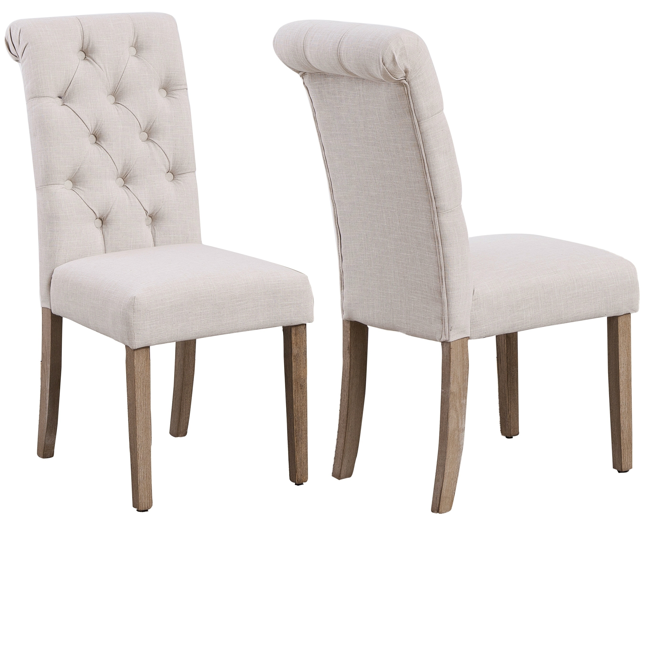 High Back Linen Ivory Tufted Upholstered Dining Chairs