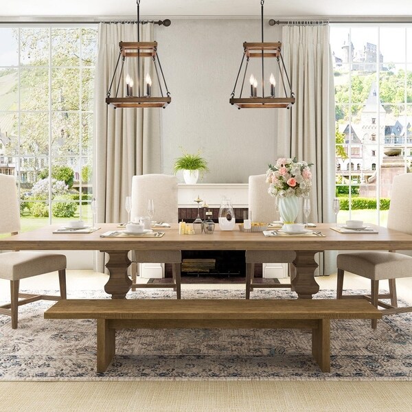 Farmhouse Trapezoid Chandelier Black Metal with 4-lights Pendant - L15.7"xW15.7"xH16.9"