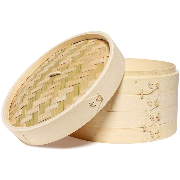 Juvale 3-Piece Set 10" Bamboo Steamer Basket for Dim Sum, Buns, and Dumplings. Opens flyout.