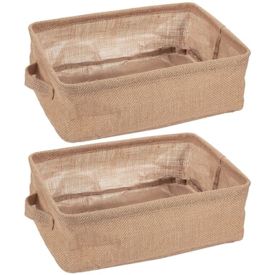 2 Pack Collapsible Linen Fabric Storage Bin Basket with Handle For Cloth Storage