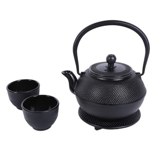 Cast Iron Tea Kettle 2 Cups Set Contemporary Dutch Hobnail Style w/Trivet 1200ml