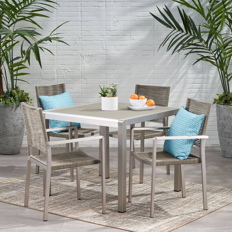Peridot Outdoor Modern 4 Seater Aluminum Dining Set with Tempered Glass Table Top by Christopher Knight Home