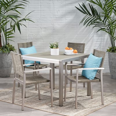 Peridot Outdoor Modern 4 Seater Aluminum Dining Set with Tempered Glass Table Top by Christopher Knight Home
