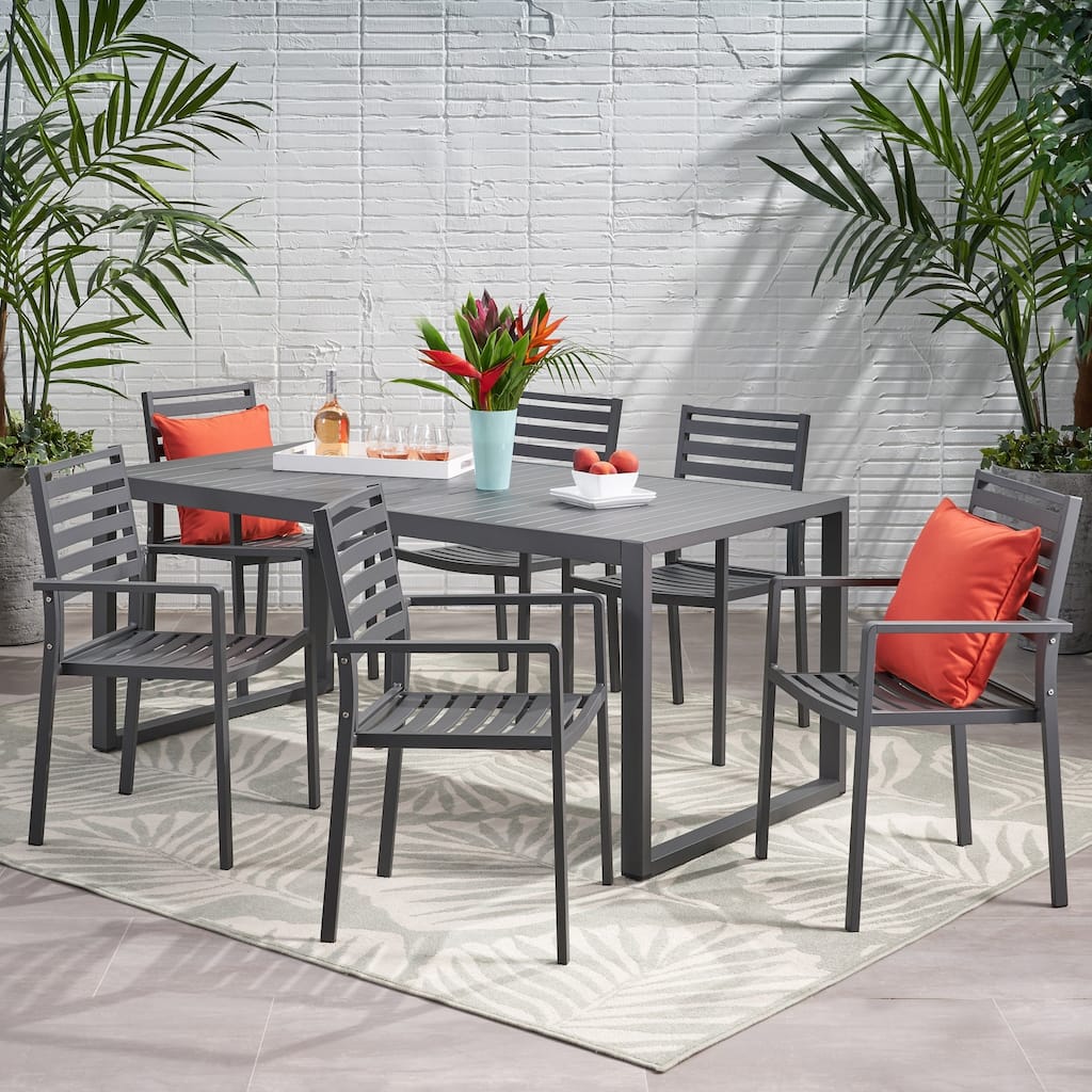 Paz 6 Seater Aluminum Dining Set by Christopher Knight Home