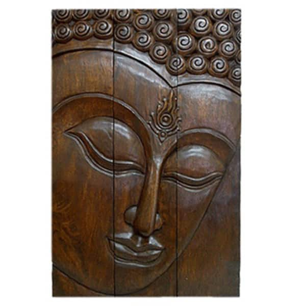 Shop Large Acacia Wood Three Panel Buddha Face Handmade In