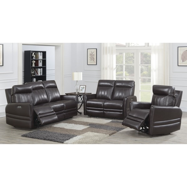 Shop Colfax 3-Piece Top Grain Leather Reclining Living Room Set by