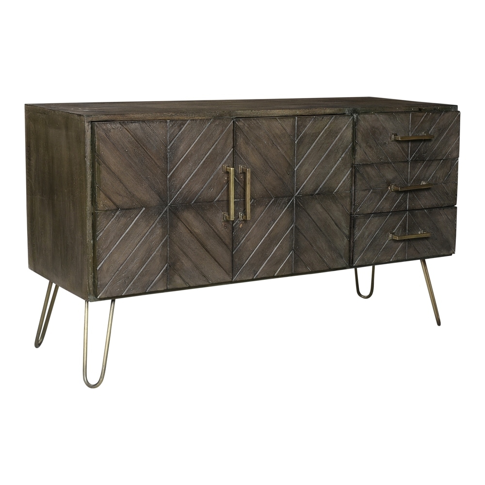 Aurelle Home  Grey Mango Wood and Brass Storage Modern Sideboard