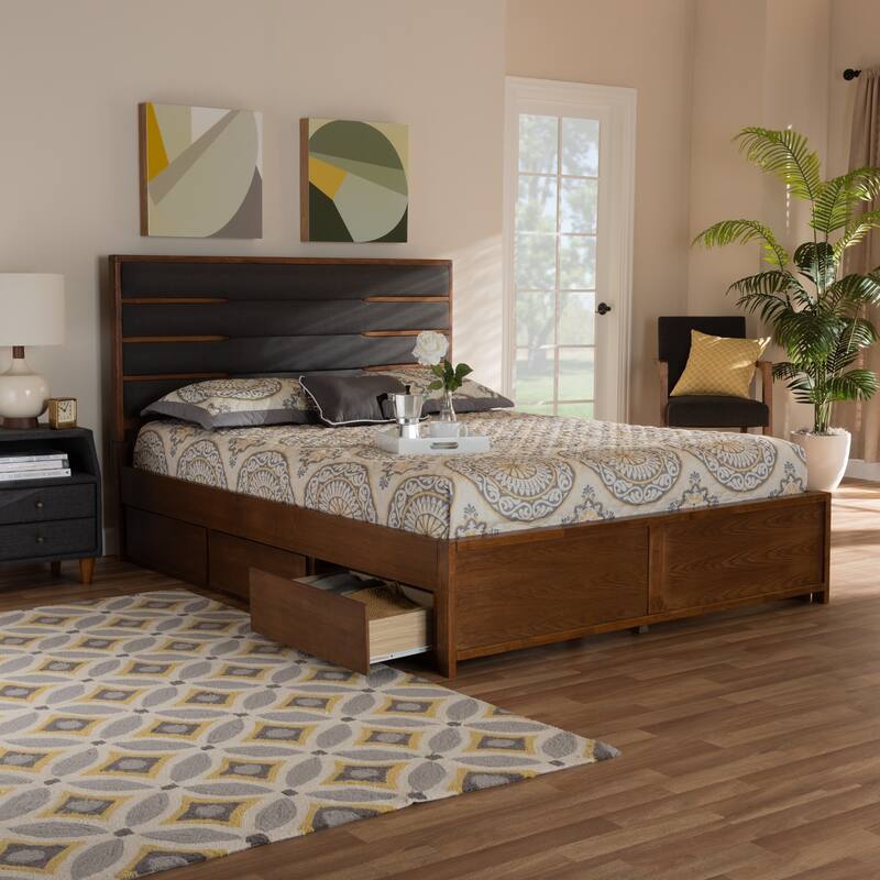 Elin Modern and Contemporary Upholstered and Wood Platform Storage Bed