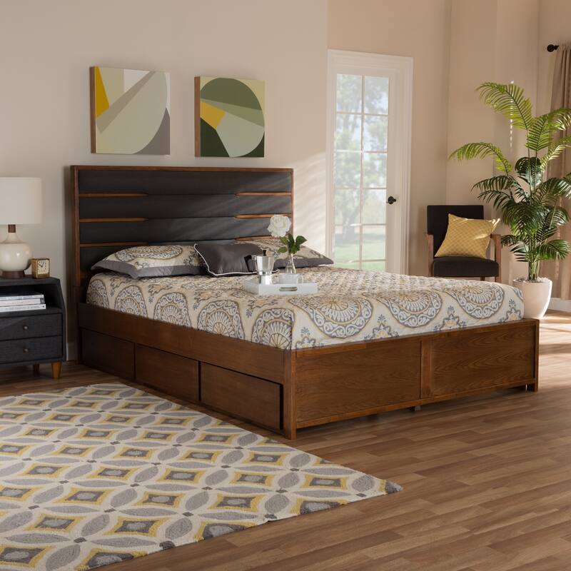 Elin Modern and Contemporary Upholstered and Wood Platform Storage Bed