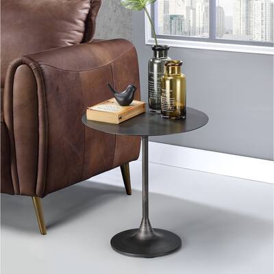 Roundhill Furniture Kestrel Brushed Black Metal Pedestal End Table