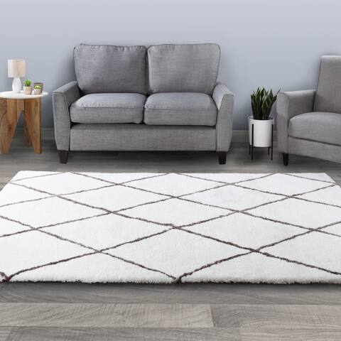 Windsor Home Diamond Shag Area Rug- Plush Pattern Carpet- Modern Design