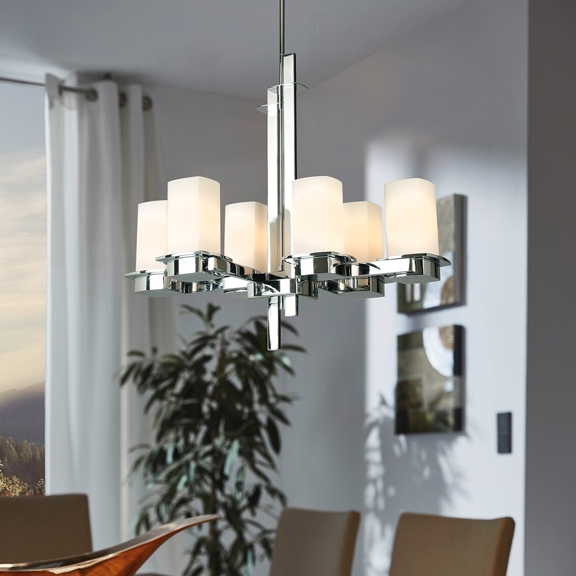 Eglo Vlacker 6-Light Chandelier w/ Chrome Finish & Frosted Opal Glass - Chandeliers For Bedrooms by Overstock.com