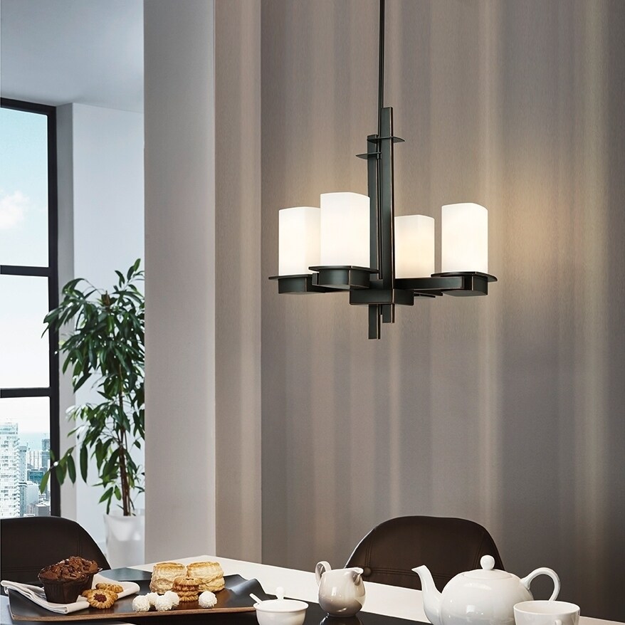 Eglo Vlacker 4-Light Chandelier w/ Oil Rubbed Bronze Finish & Frosted Opal Glass - Chandeliers For Bedrooms by Overstock.com