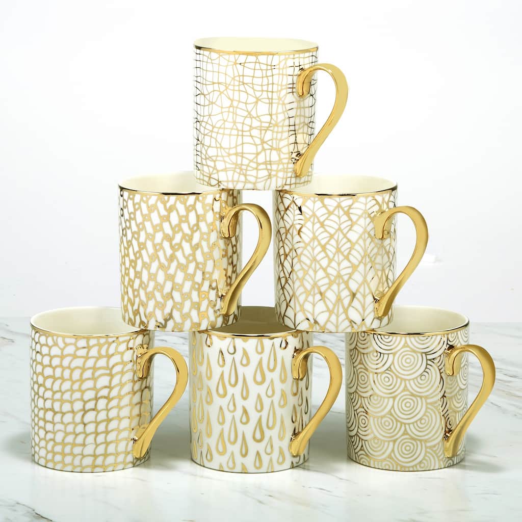 Certified International Mosaic Gold Plated Mugs, Set of 6