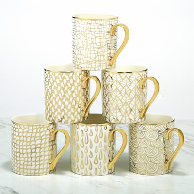 Certified International Mosaic Gold Plated Mugs, Set of 6