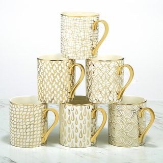 Certified International Mosaic Gold Plated Mugs, Set of 6