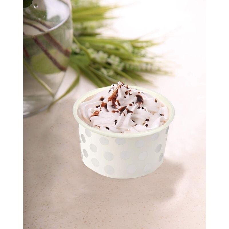 thumbnail image 2 of Bowls MATICAN Paper Cups - 50-Count 11-Oz Disposable Dessert Bowls For Hot Or Cold Food, 11-Ounce Party Supplies Treat Cups For Sundae, Frozen Yogurt, Soup, Rose Gold Foil Polka Dots Ice Cream 2 of 9