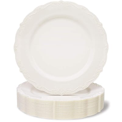 Juvale 25-Pack Cream Plastic Plates for Birthday Bridal Shower Wedding Party