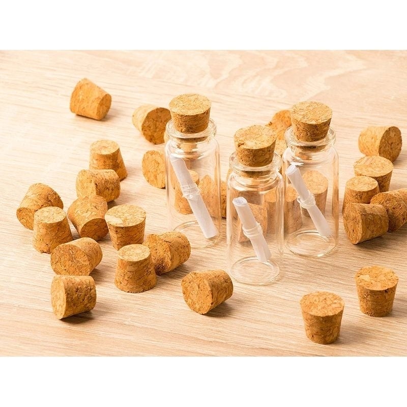 100-Pack Cork Stoppers – 10 Sizes, Tapered Wooden Plugs For Wine Bottles, DIY Crafts & More
