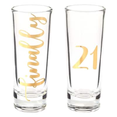 Novelty Birthday Gift, Finally 21 Shot Glasses Drinking Age Party, Set of 2, 2oz
