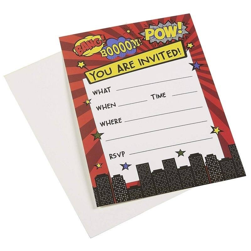 Blue Panda 24-Set Action Hero Design Invitation Card with Envelope for Kids Birthday Party