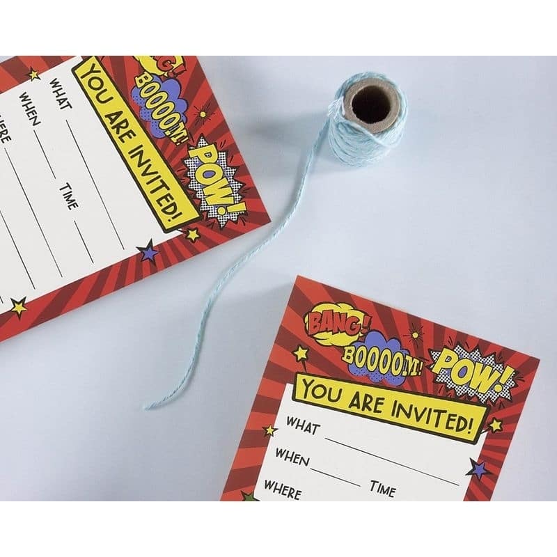 Blue Panda 24-Set Action Hero Design Invitation Card with Envelope for Kids Birthday Party