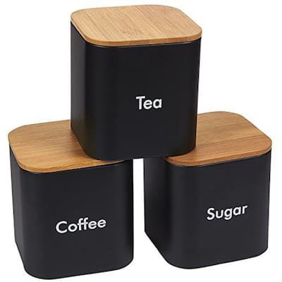 Kitchen Canister Set of 3, Coffee, Sugar, Tea Storage Container with Bamboo Lids