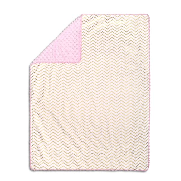 slide 1 of 1, The Peanutshell Pink & Gold Chevron Pompom Blanket