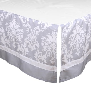 The Peanut Shell Grey Damask Tailored Crib Dust Ruffle