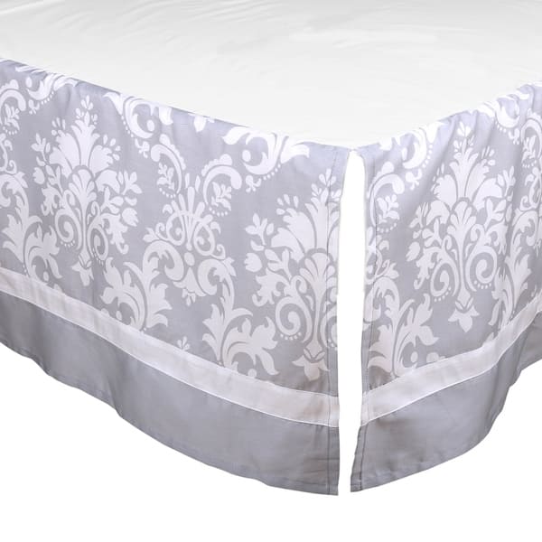 slide 1 of 1, The Peanut Shell Grey Damask Tailored Crib Dust Ruffle