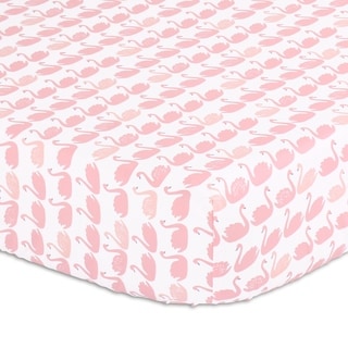 The Peantushell Swan Fitted Crib Sheet in Light Coral